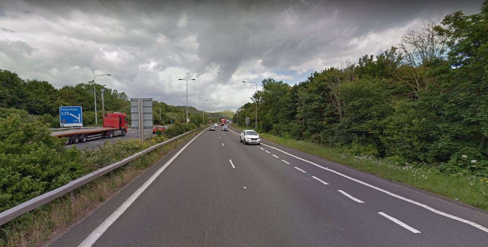 The incident took place along the coast-bound carriageway of the M20. Picture: Google
