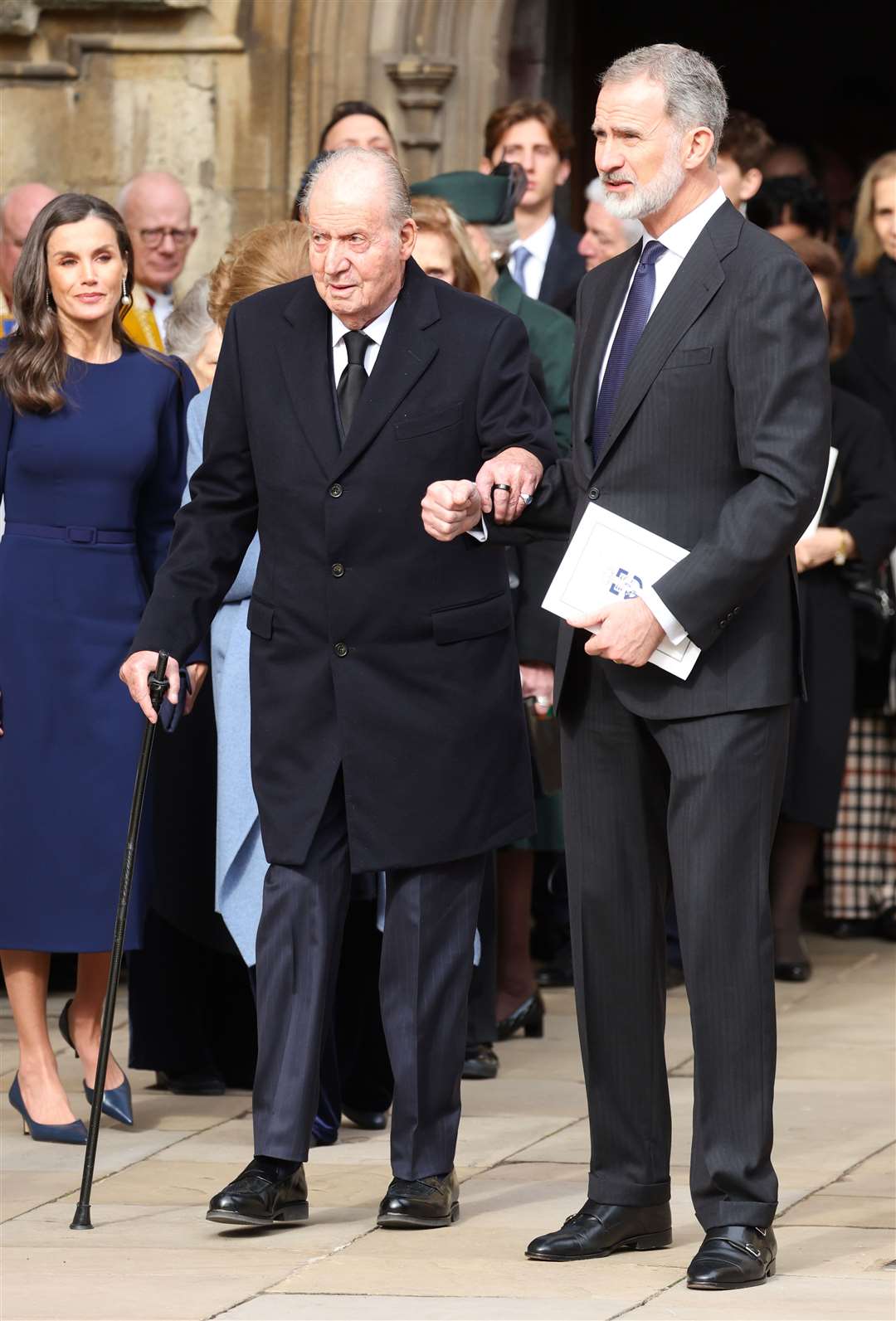 Juan Carlos I, Felipe VI and Queen Letizia of Spain leave St George’s Chapel in Windsor (Chris Jackson/PA)