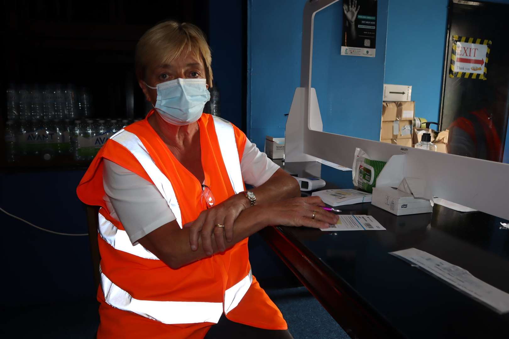 Final shift at the reception desk for Paul Magri at the Sheppey Covid asymptomatic test centre at Sheerness East WMC, Halfway