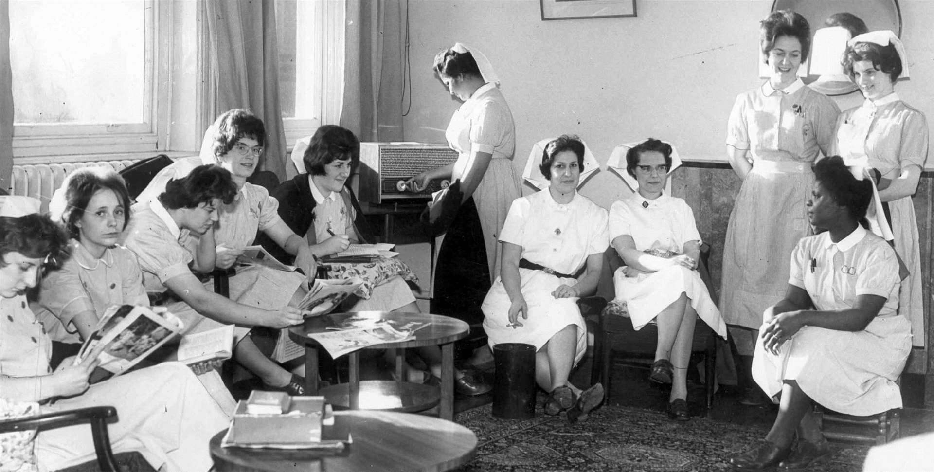 St Bart's nurses in Rochester in 1962. Founded in 1078 for the care of the poor and lepers, the hospital was later taken over by the NHS before closing permanently in 2016