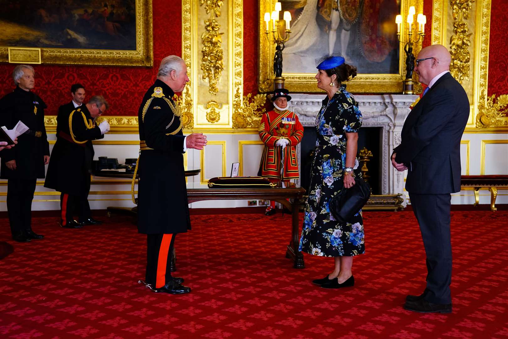 Mrs Allison Ogden-Newton is made an OBE (Officer of the Order of the British Empire) by the Prince of Wales during an investiture ceremony at St James’s Palace (Aaron Chown/PA).