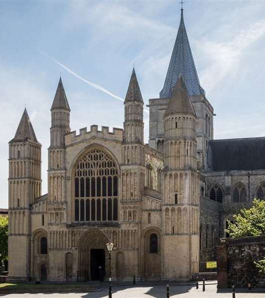 The giant dragon has set up residence at Rochester Cathedral