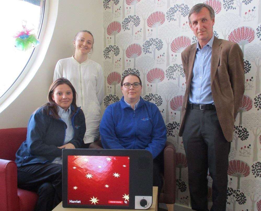 Cleo Smith, chief officer, Age UK Hythe & Lyminge; Harriet Gridley, Head of Business Development UK, No Isolation (standing); Hayley Ross, Marketing and Fundraising Officer, Age UK Hythe & Lyminge; and me, Green Party councillor for Hythe West on Kent County Council. (4933968)