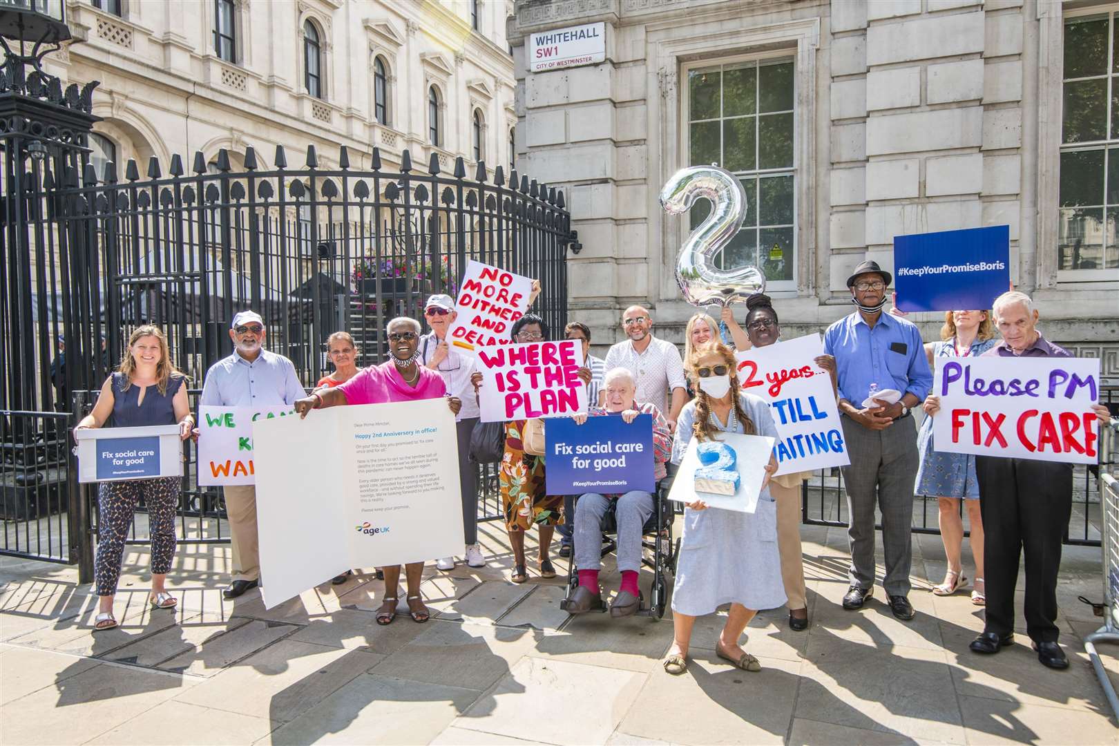 The campaigners took a petition and letter to Downing St (Jamie Lau/Age UK/PA)