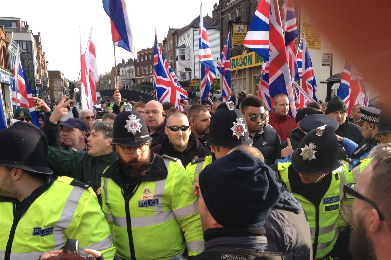 Britain First were met with a strong anti-fascist contingent when they tried to march through Rochester