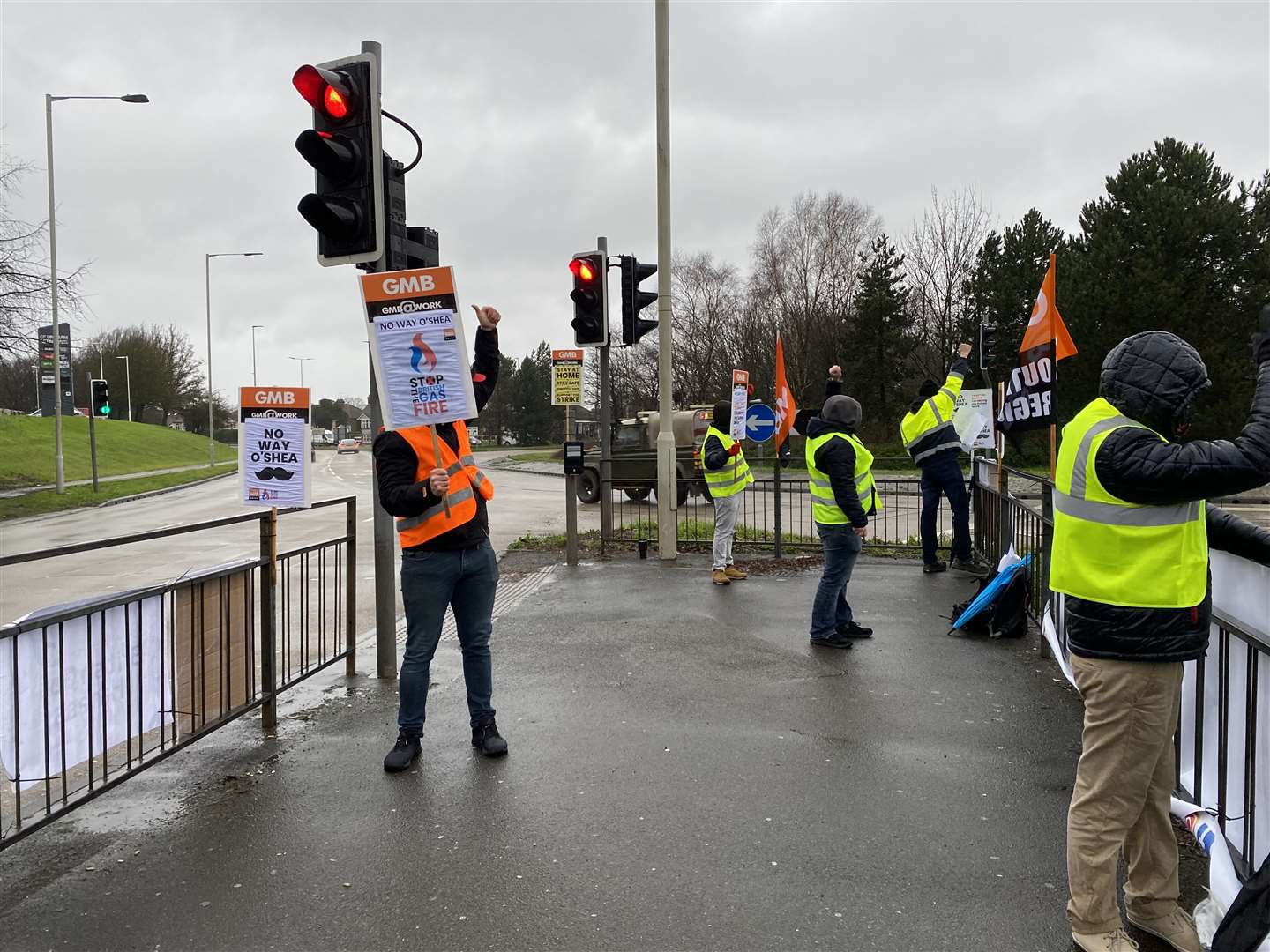 British Gas workers on strike at the Bowaters Roundabout in Gillingham