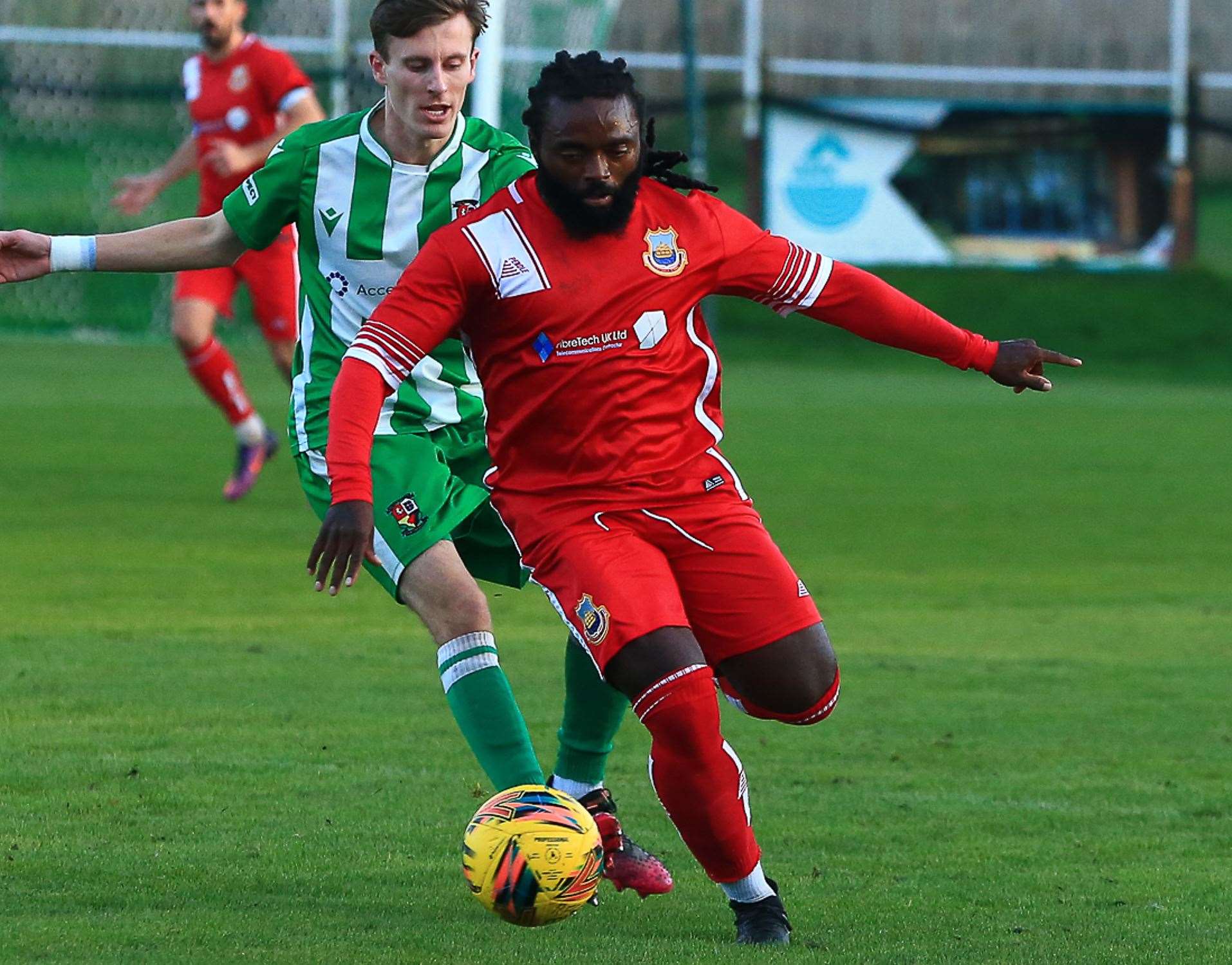 Michael Uwezu driving forward at Rusthall. Picture: Les Biggs