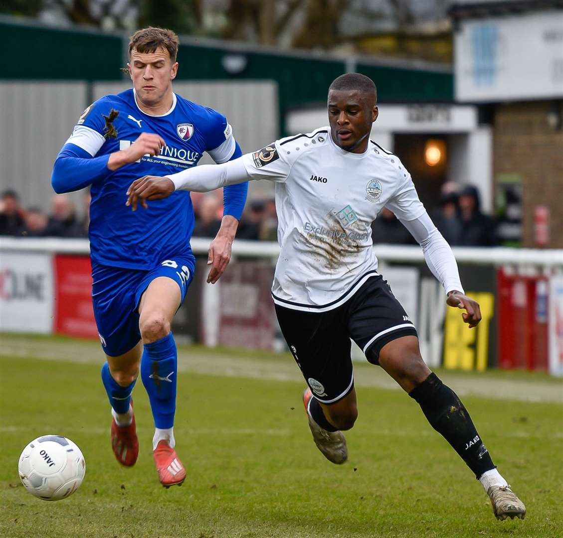 Action from Dover's home game against Chesterfield on March 14, the last time National League fixtures went ahead. Picture: Alan Langley