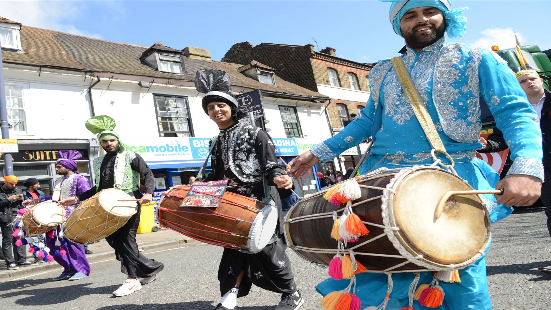 Jugnu Bhangra group Procession through Gravesend town centre Sikh festival of Vaisakhi at Gravesend (2015)