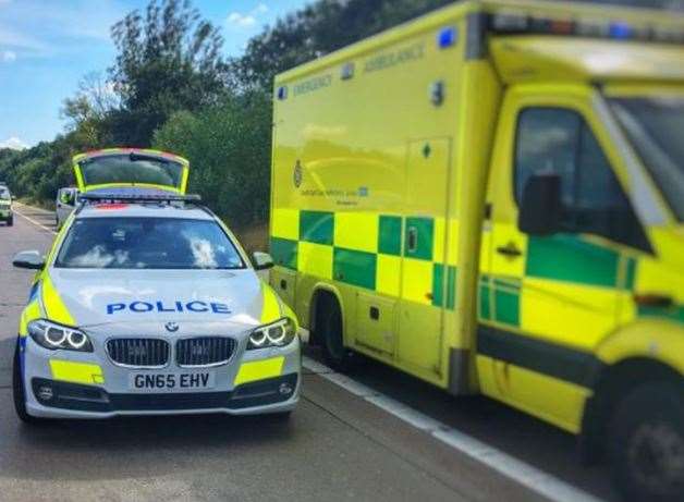 Police and secamb are at the scene. Stock image