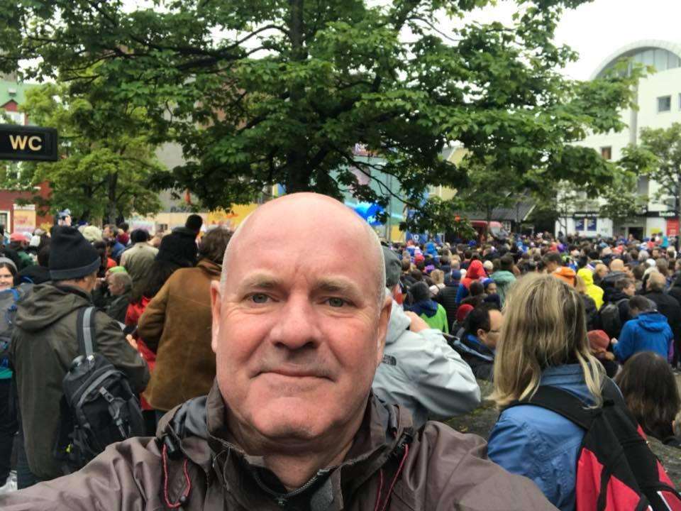 Mr Harris watching the Iceland vs Nigeria match in Reykjavik