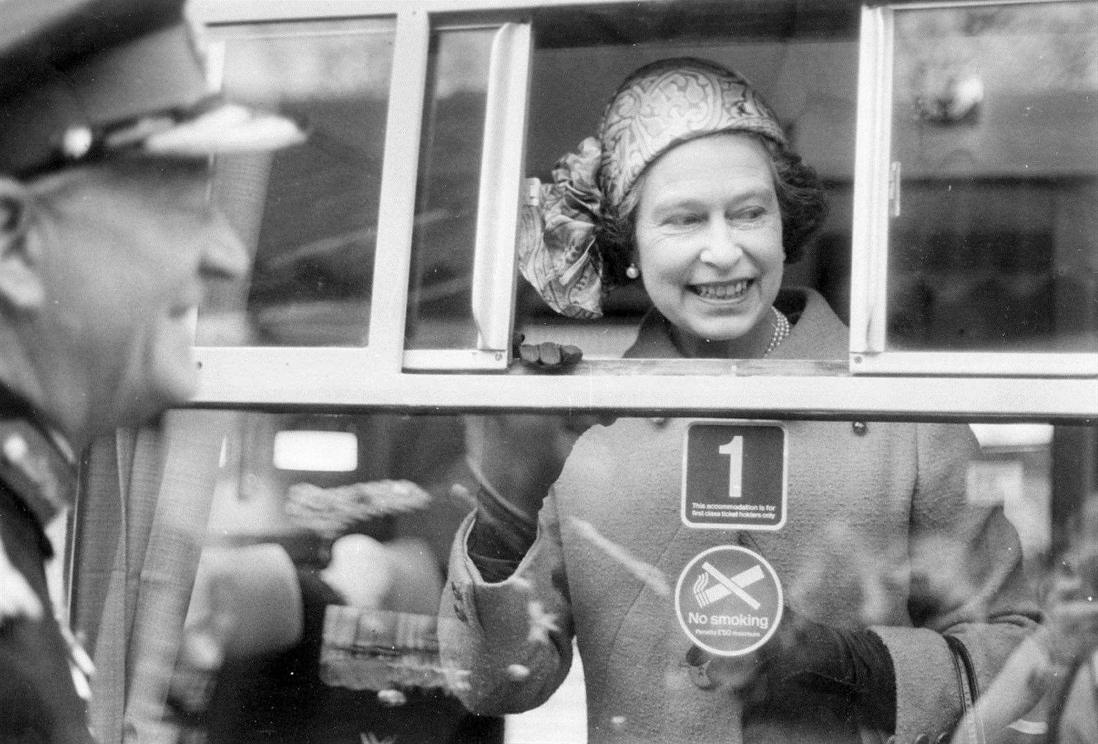The Queen boards a train following a visit to Kent