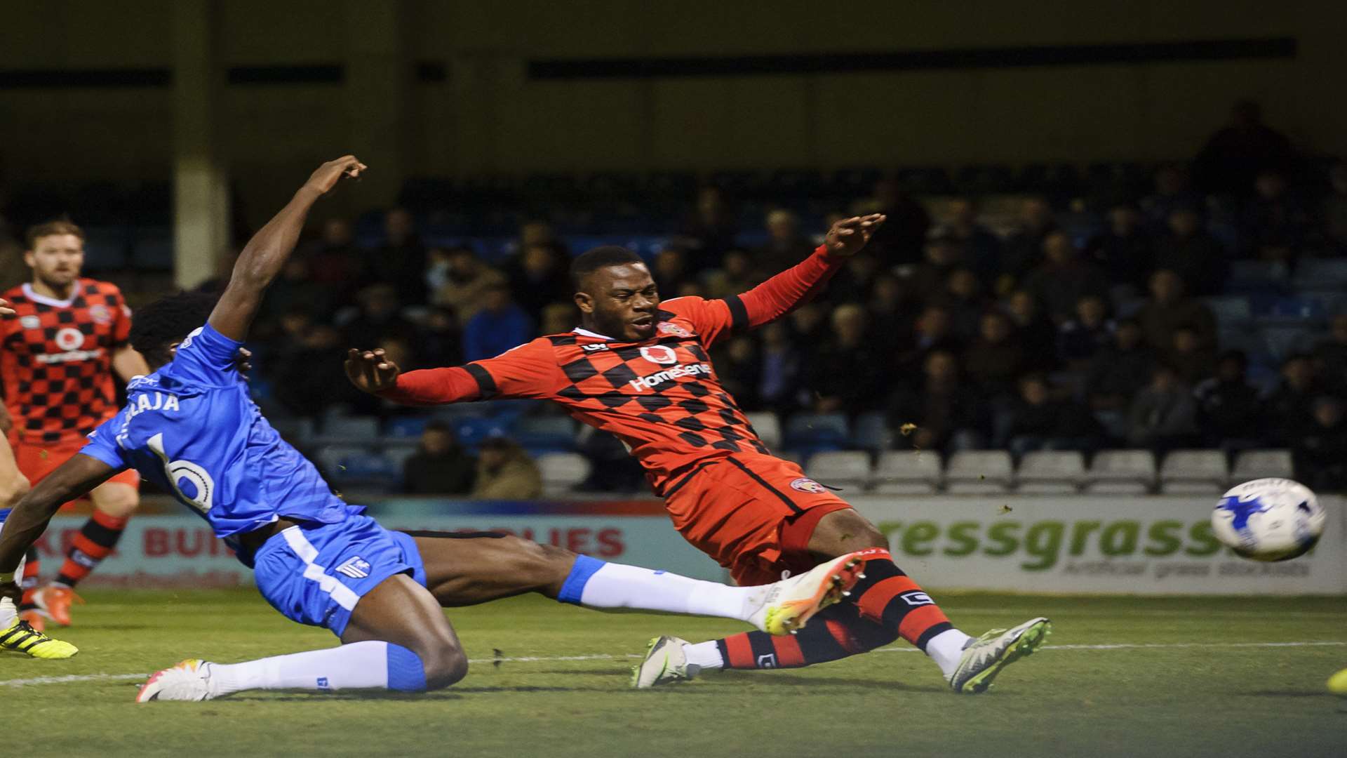 Franck Moussa scores against the Gills for Walsall in October 2016 Picture: Andy Payton