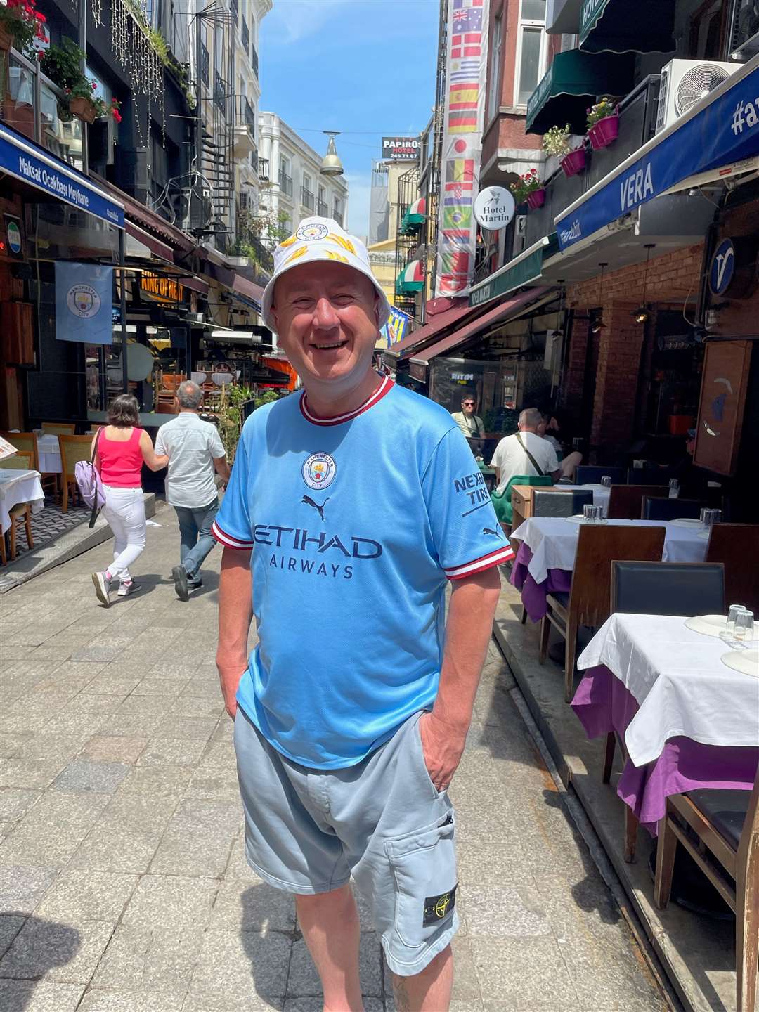 Richard Dickinson in central Istanbul the morning after City’s victory (Luke O’Reilly/PA)