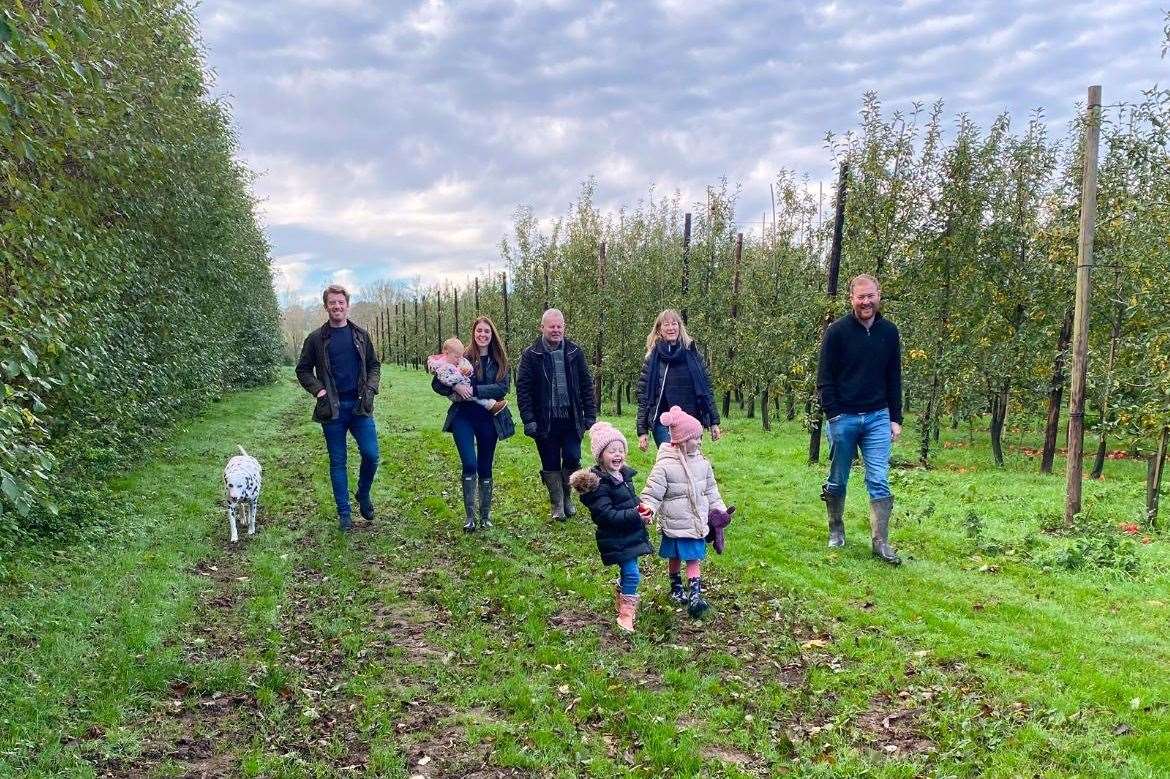 From left to right: Son-in-law Jacob, granddaughter Gracie, daughter Charlotte, David, grandaughters Ophelia and Indigo, wife Linda and son Ben