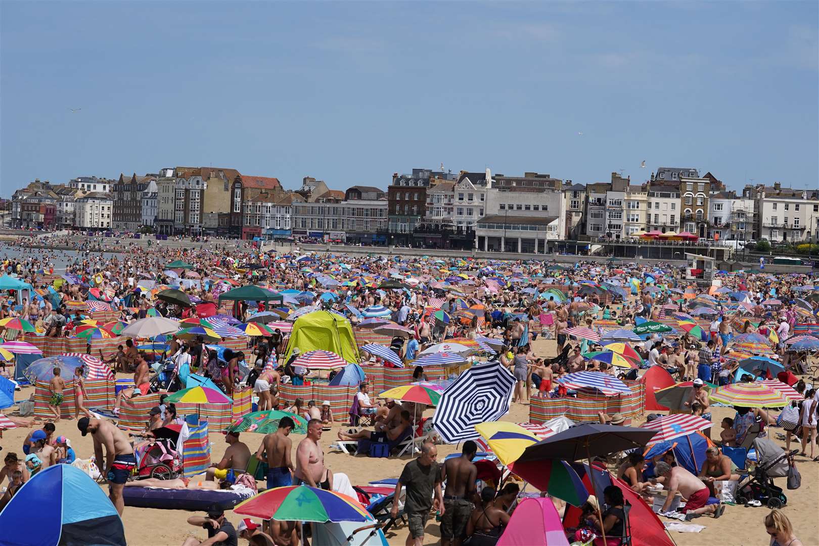 People on a crowded Margate beach in Kent (Gareth Fuller/PA)