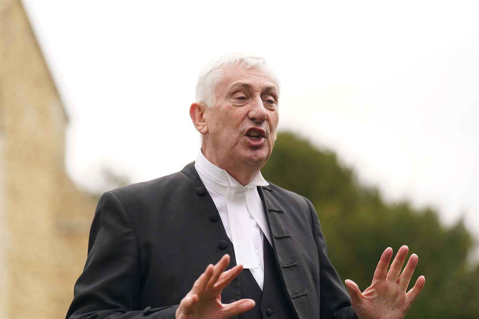 Speaker of the House of Commons Sir Lindsay Hoyle following the funeral of former speaker Betty Boothroyd at St George’s Church, Thriplow, Cambridgeshire (Joe Giddens/PA)