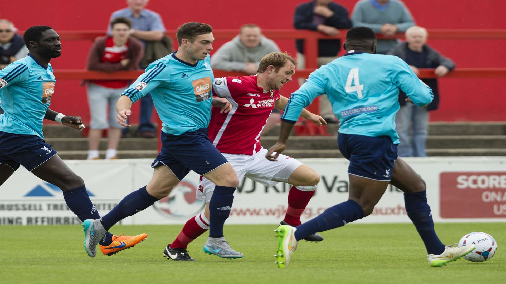 Bryan van den Bogaert, second left, playing for Whitehawk against Ebbsfleet in August Picture: Andy Payton