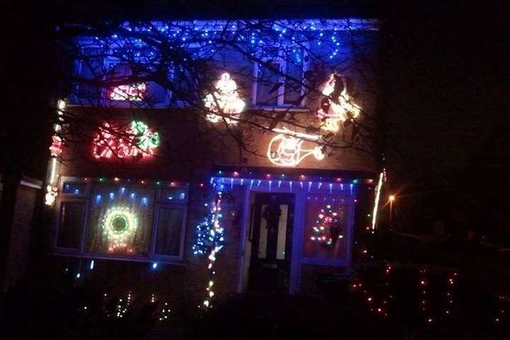 Victor Waghorn's home in Craylands Square, Swanscombe. He has five Christmas trees too.