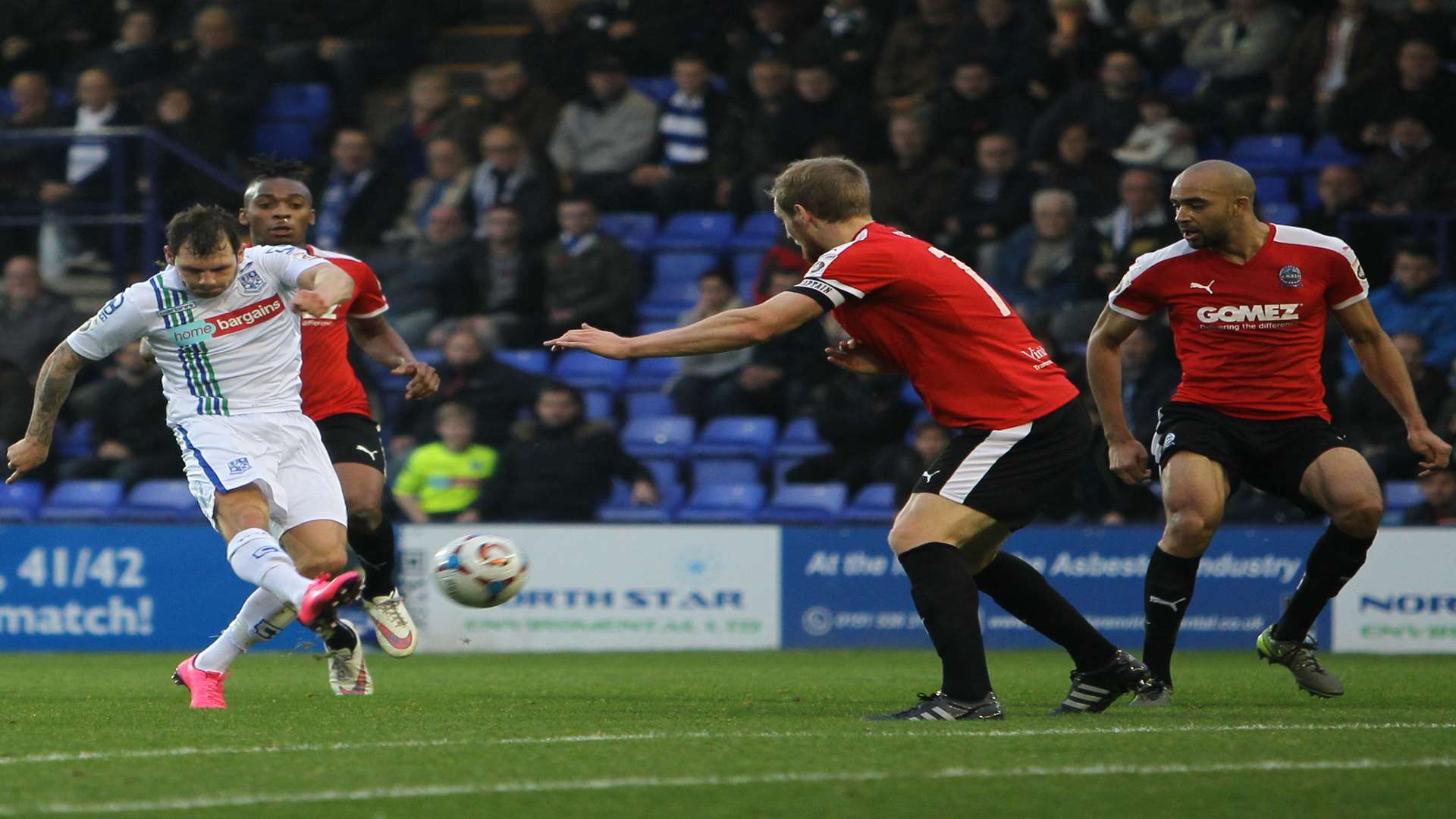 Dover captain Jamie Grimes and team-mate Richard Orlu in action at Tranmere on Saturday Picture: Richard Ault