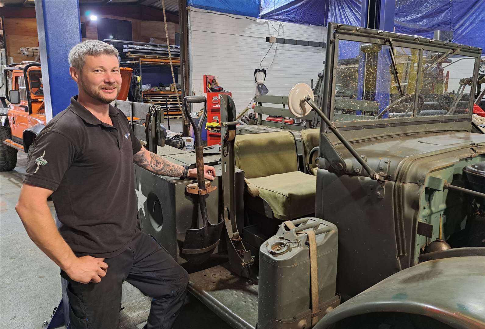 Stewart Roberts in his Land Rover workshop