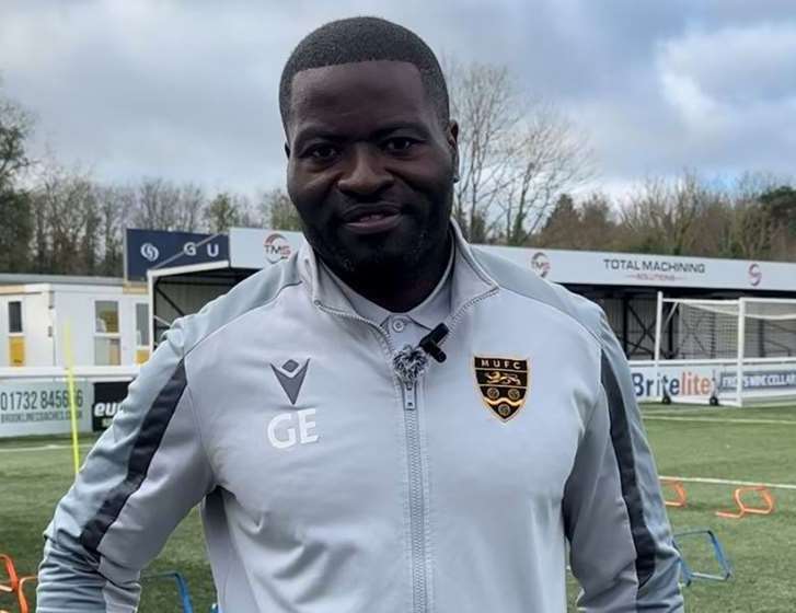 Maidstone gaffer George Elokobi is in high spirits ahead of the game