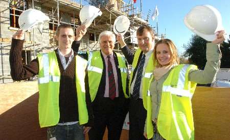 KCC leader Paul Carter with director of the Kenward Trust Godfrey Featherstone and West Kent College students Andrew Rudden and Sarah Hill. Picture: MATTHEW WALKER