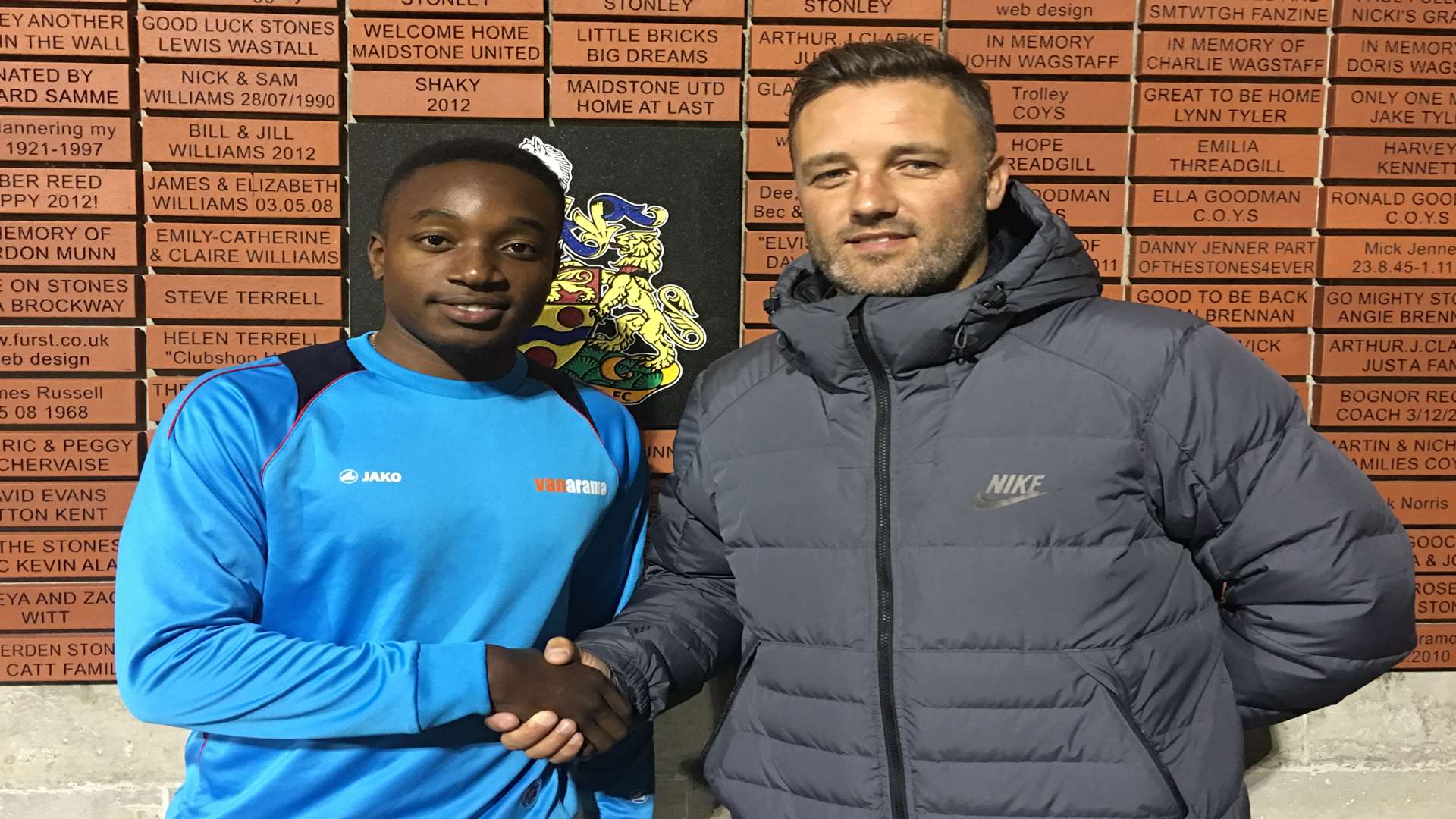 New signing Jamar Loza with Maidstone boss Jay Saunders