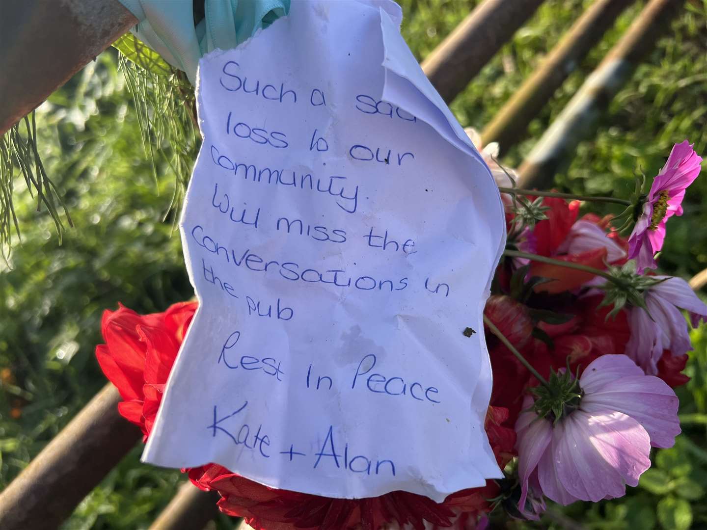 Floral tributes in The Street, Wormshill, for David Prentice. Picture: Megan Carr