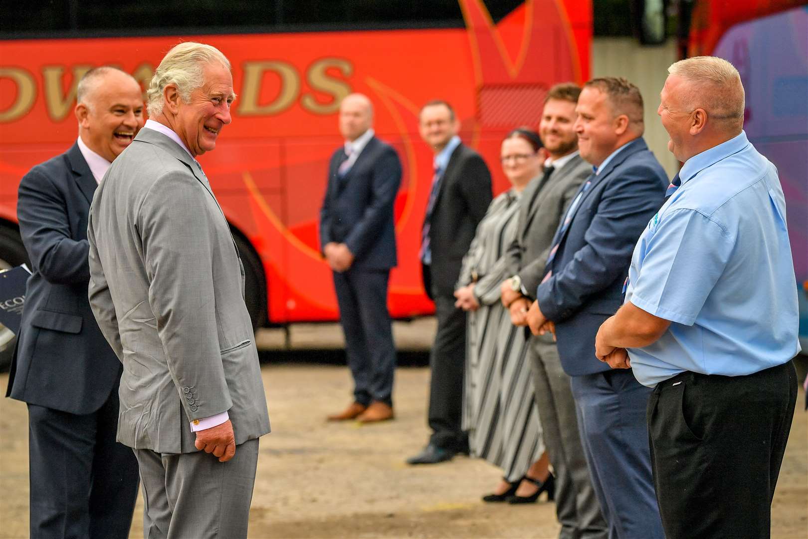 Prince Charles meeting staff at Edwards Coaches (Ben Birchall/PA)