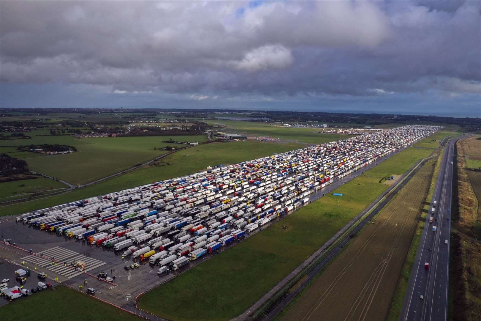 Freight lorries lined up in Manston, Kent (Steve Parsons/PA)