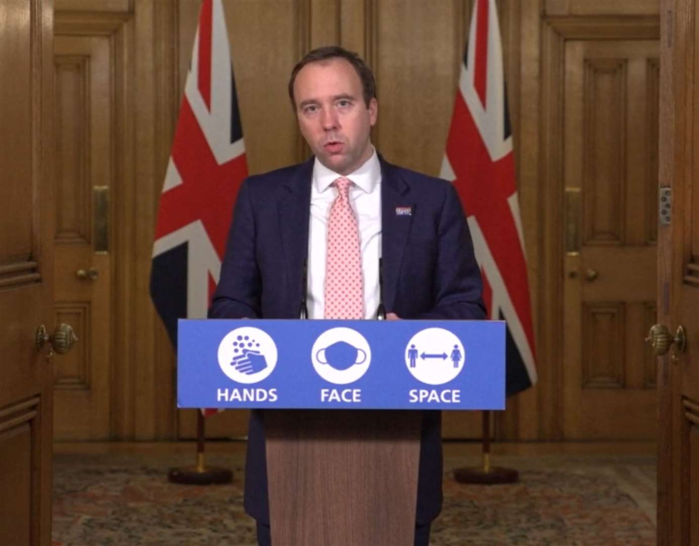 Health Secretary Matt Hancock during a media briefing (PA Video)