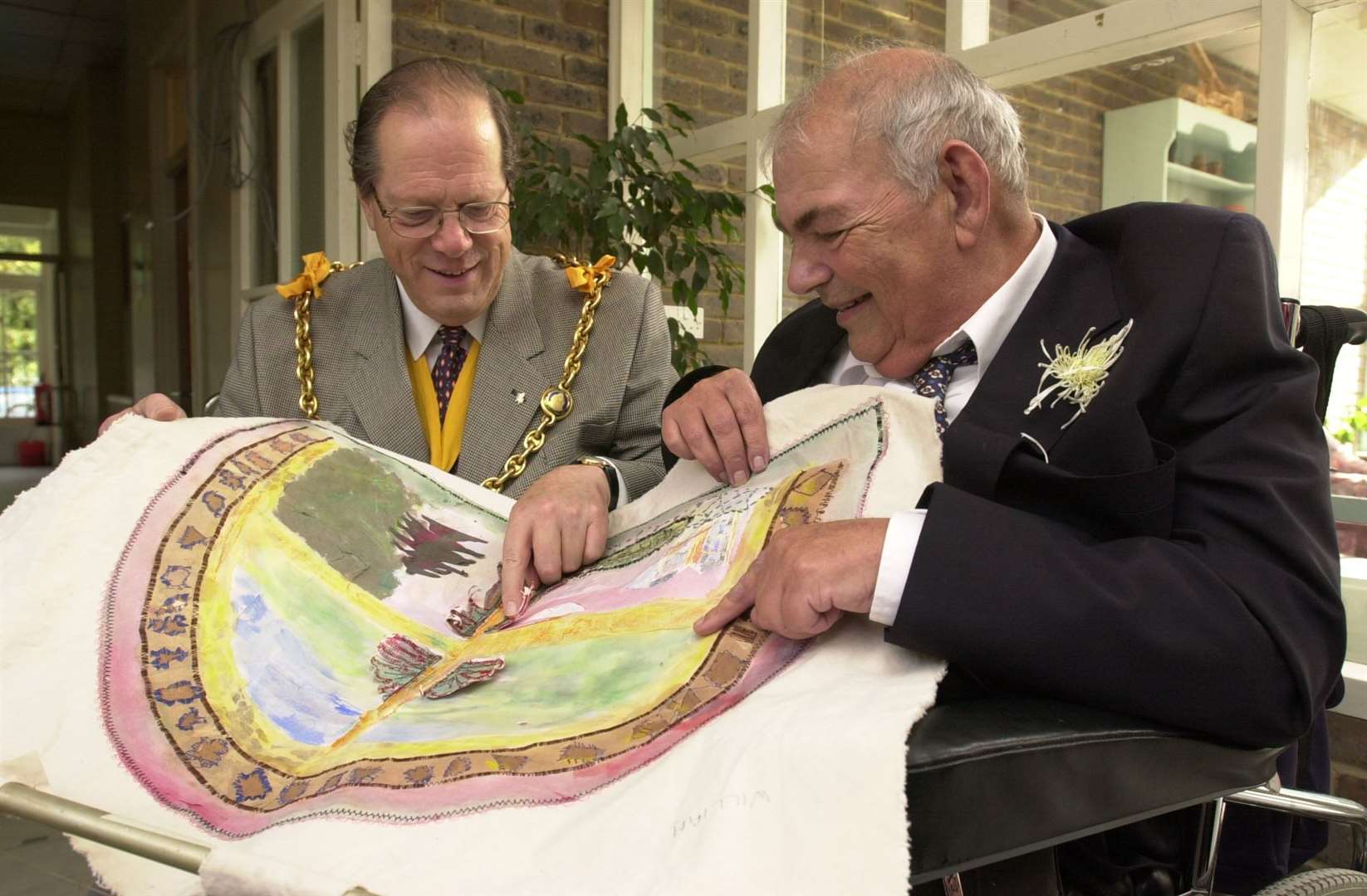 Cllr Daley, as Mayor in 2000, visiting the Maidstone Mote Park Cheshire Home, with resident William Smith