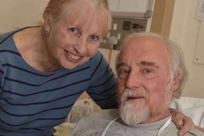 After his first heart attack, Harry Pickering is pictured with wife Karen