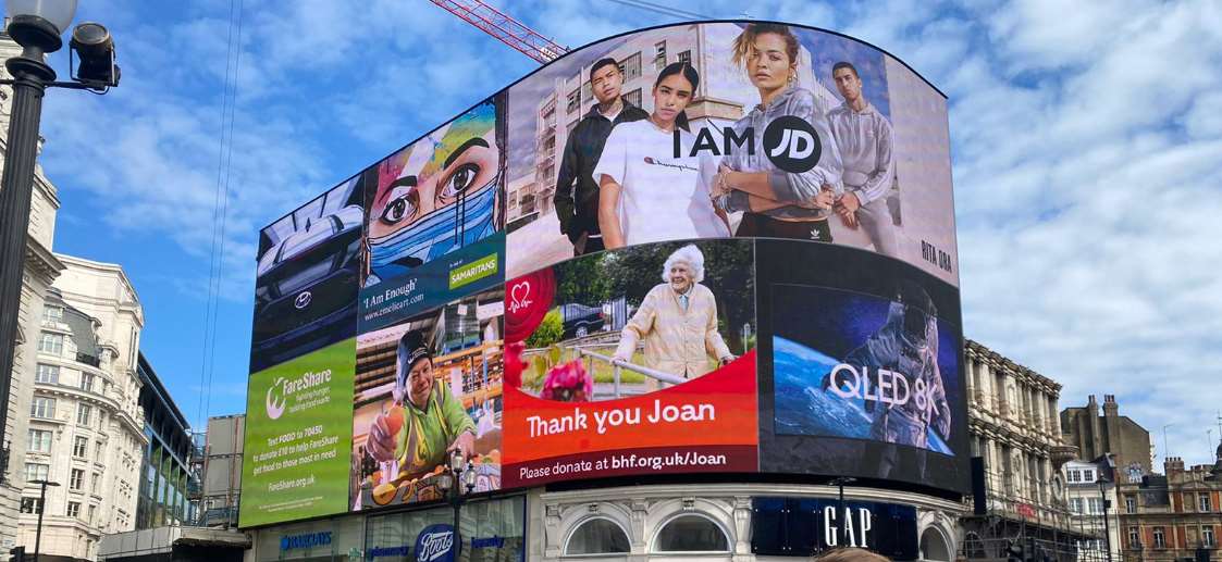 Mrs Willett’s image was broadcast over Piccadilly Circus by BHF (British Heart Foundation/PA)