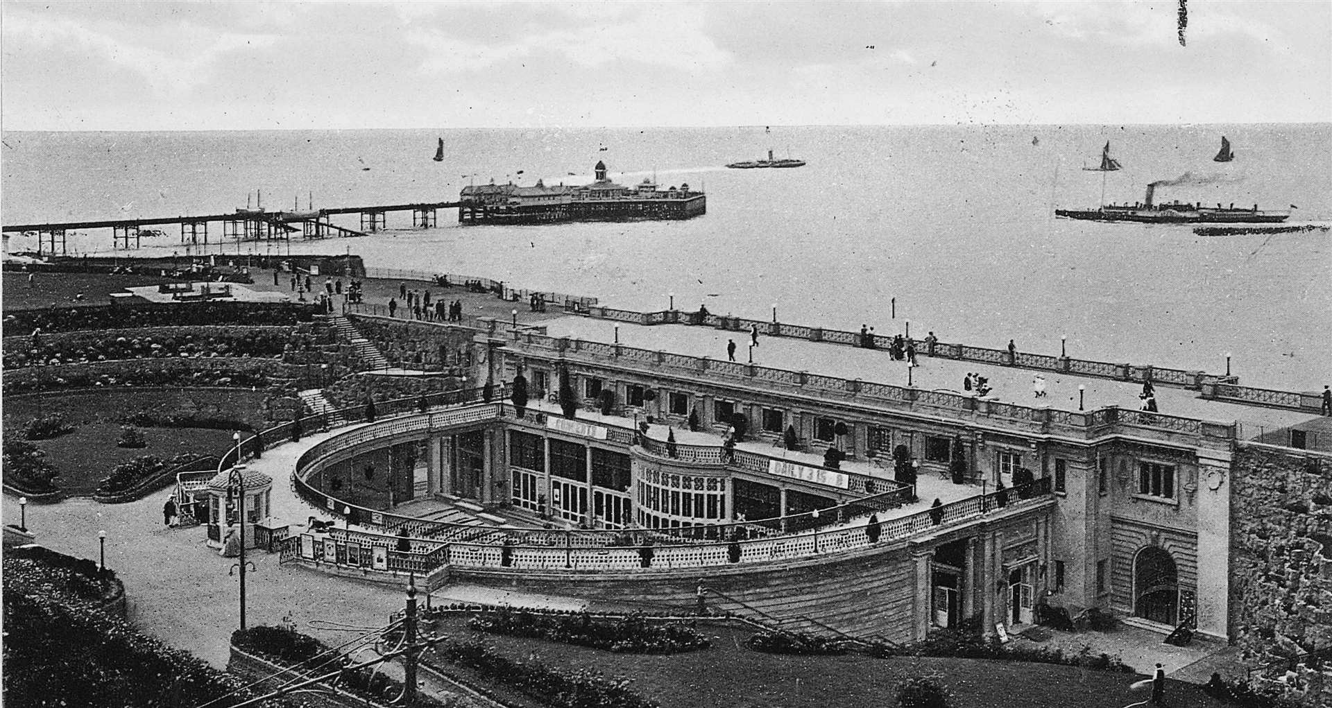 An old picture of Margate showing the Winter Gardens and Jetty