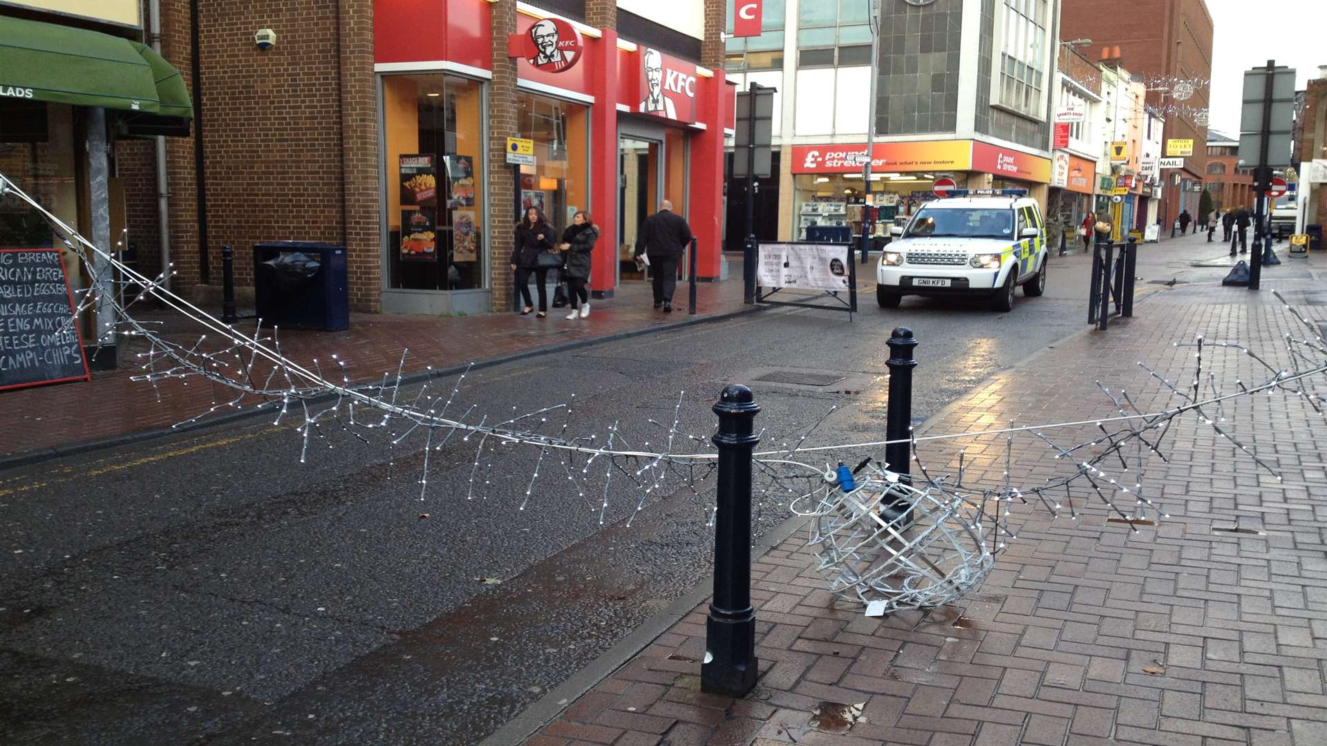 Lights in Week Street are due to be removed after they fell down