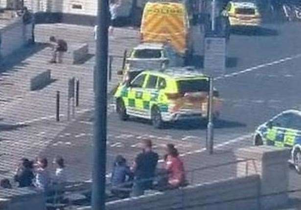 Police and ambulance crews at Margate beach. Picture: Shannon Owen