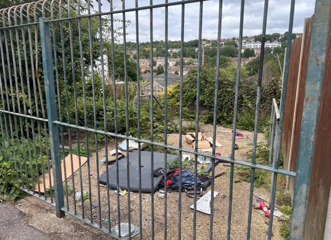 The old alleyway is no longer in use but it filled with rubbish and overgrown brambles