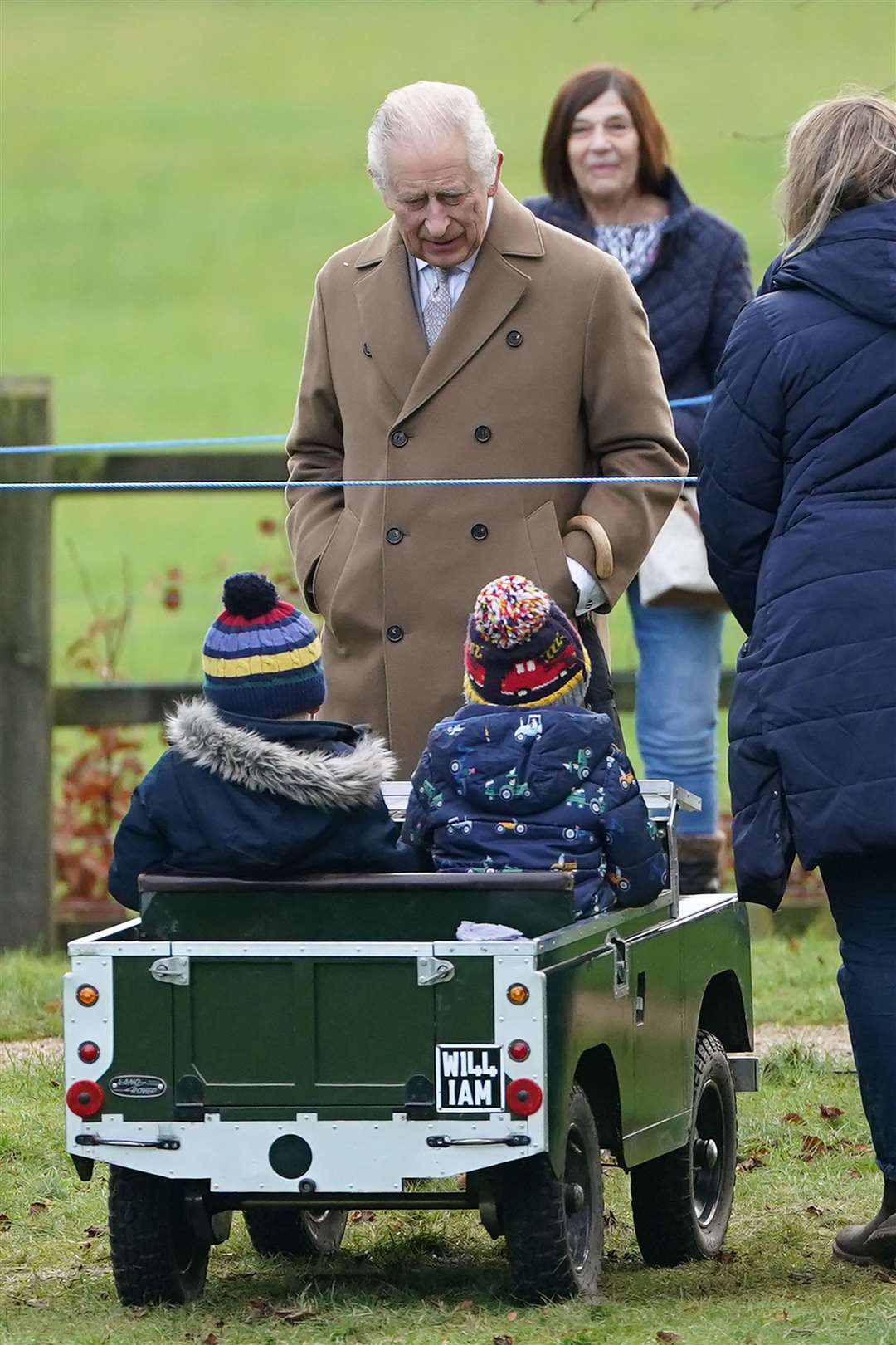 King Charles talks to William and Oliver Ward after attending a Sunday church service (Joe Giddens/PA)