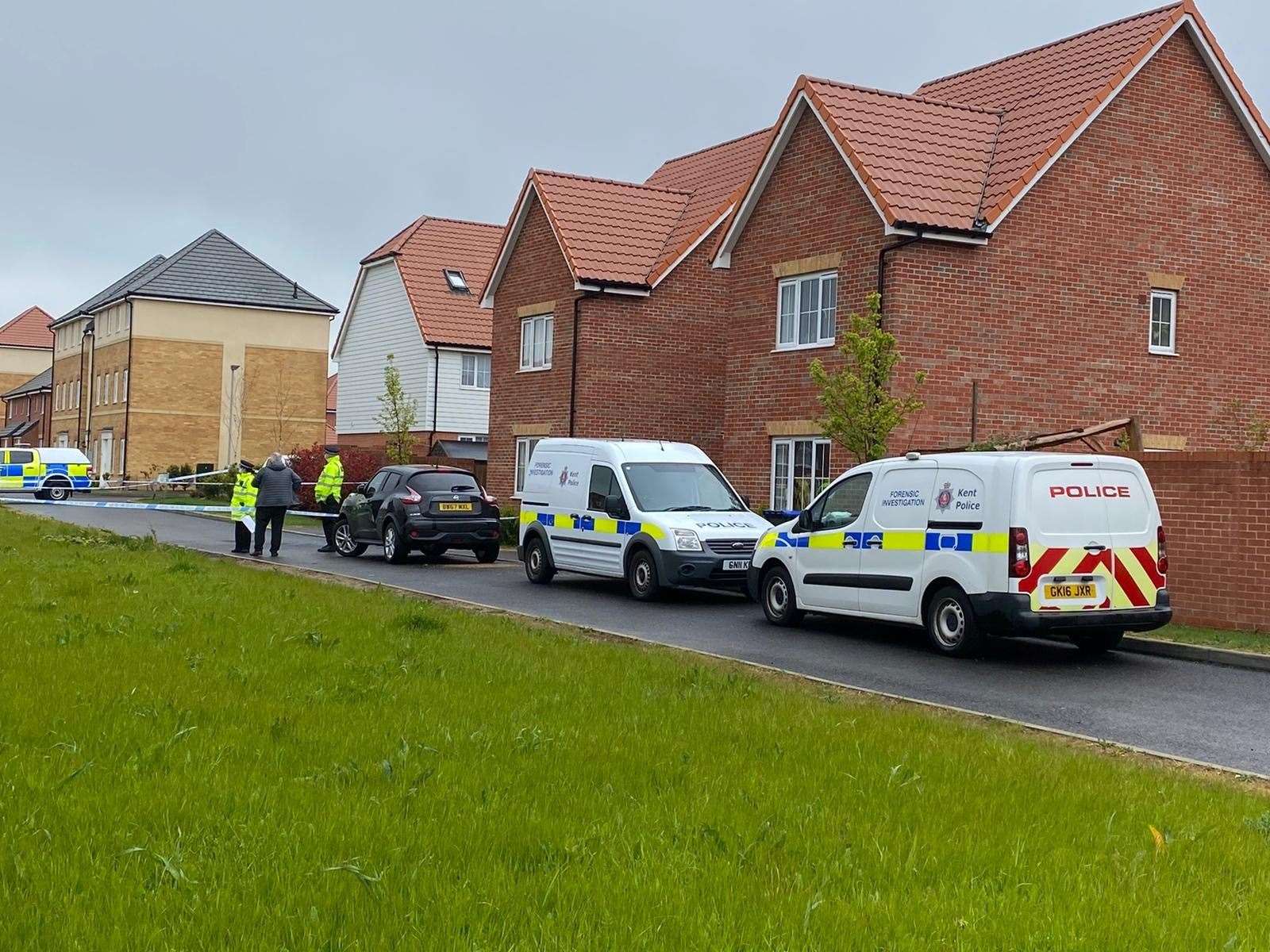 Police teams remain at a house in Sunshine Corner Avenue, Aylesham