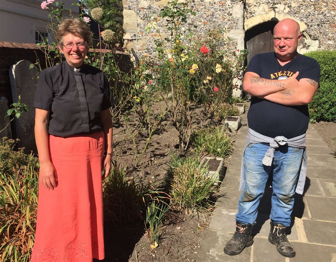 Rev Jo Richards and Danny McKenna outside St Peter's Church in Canterbury