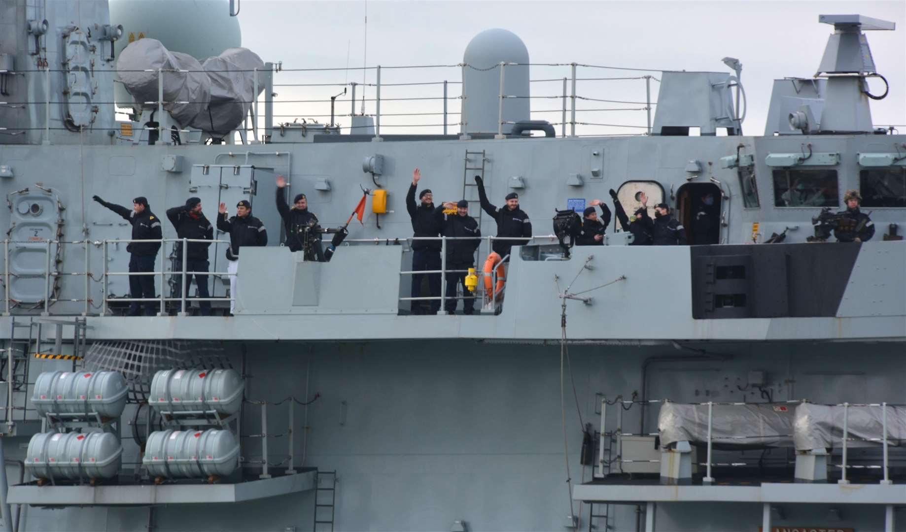 HMS Lancaster sailing back to Portsmouth Naval Base after shadowing and gathering intelligence on Russian warships travelling around the UK (Ben Mitchell/PA)