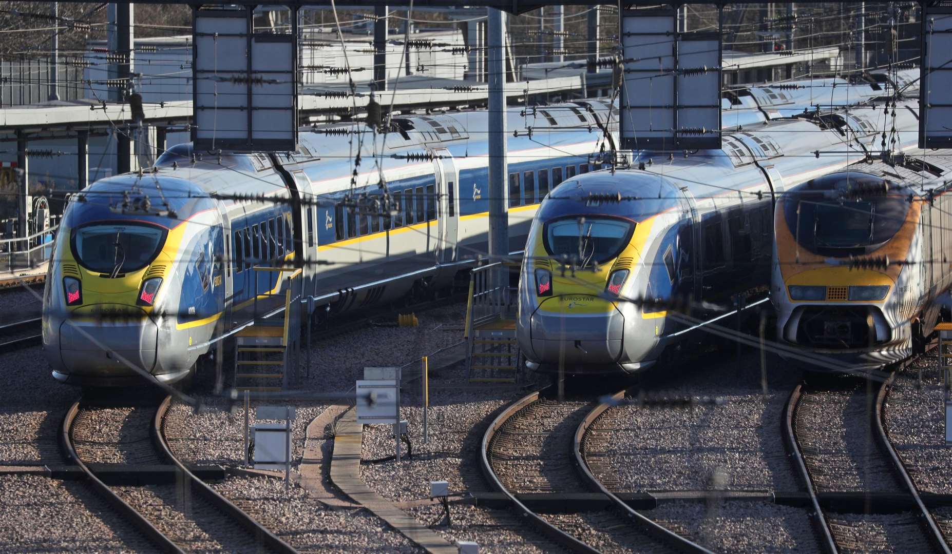 Eurostar trains are being stored at an engineering centre in east London (Jonathan Brady/PA)