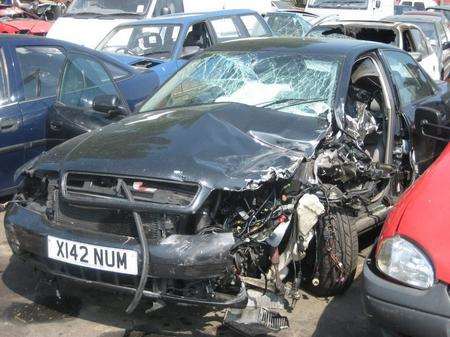 The crashed vehicle which almost cost Nicola Thornton the use of her legs.