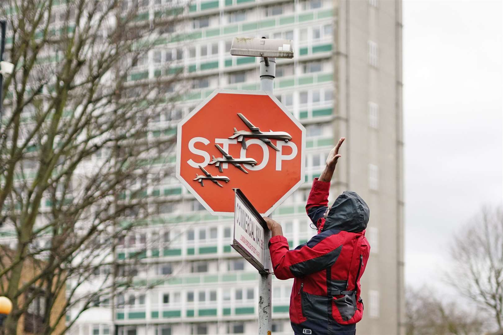 The ‘stop sign’ work by Banksy which appeared in Peckham in December 2023 (Aaron Chown/PA)