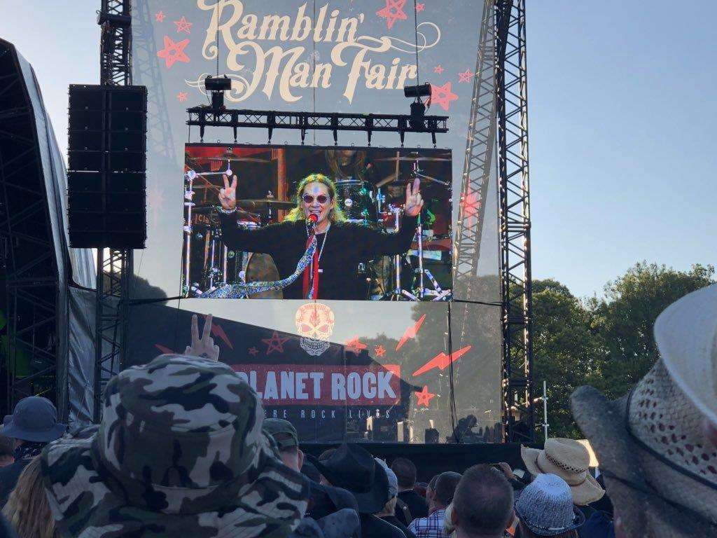 Steel Panther's 'Ozzy' asking for Sharon at the Ramblin Man Fair, Maidstone on Saturday. Picture: Poppy Jeffery (2803730)