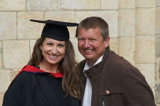 Terry with daughter Katie at her graduation at Canterbury Cathedral. Photo: Family release