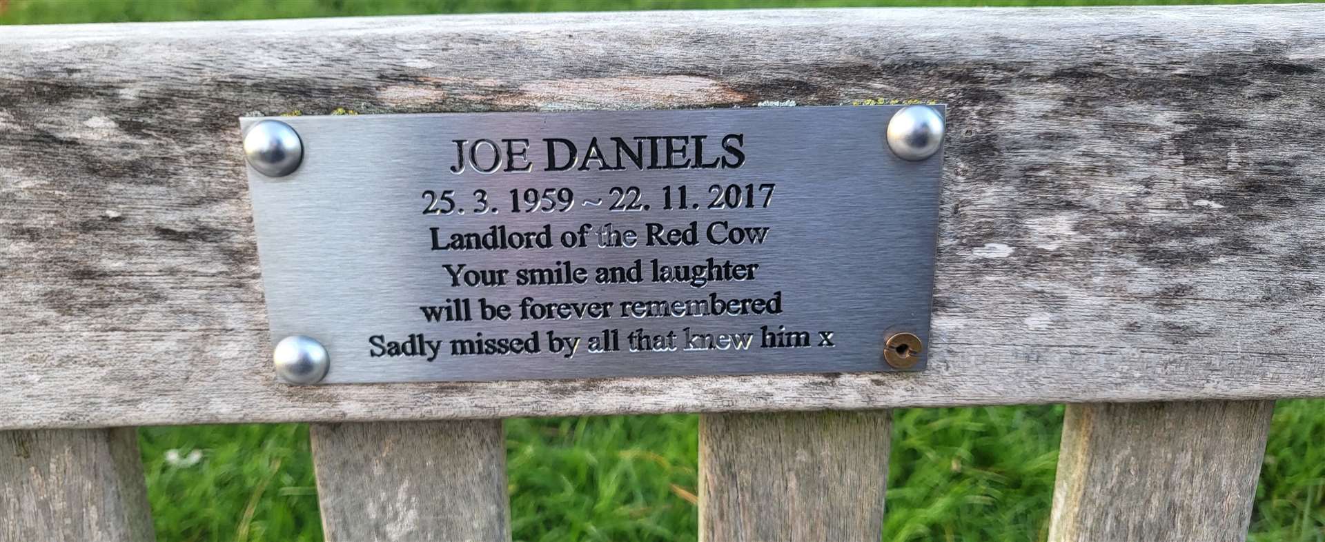 A memorial bench pays tribute to the former pub landlord