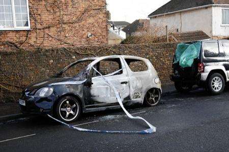 A car fire in Trinity Road, Gillingham